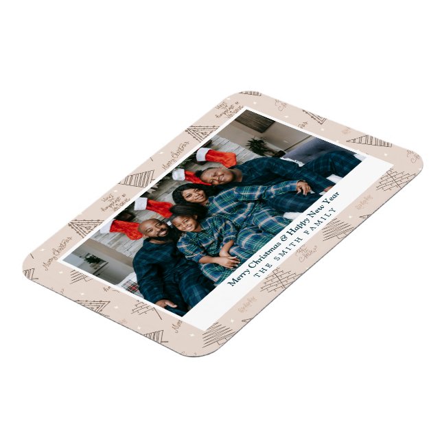 Elegant Blush Pink Christmas Greetings with Photo Magnet (Left Side)