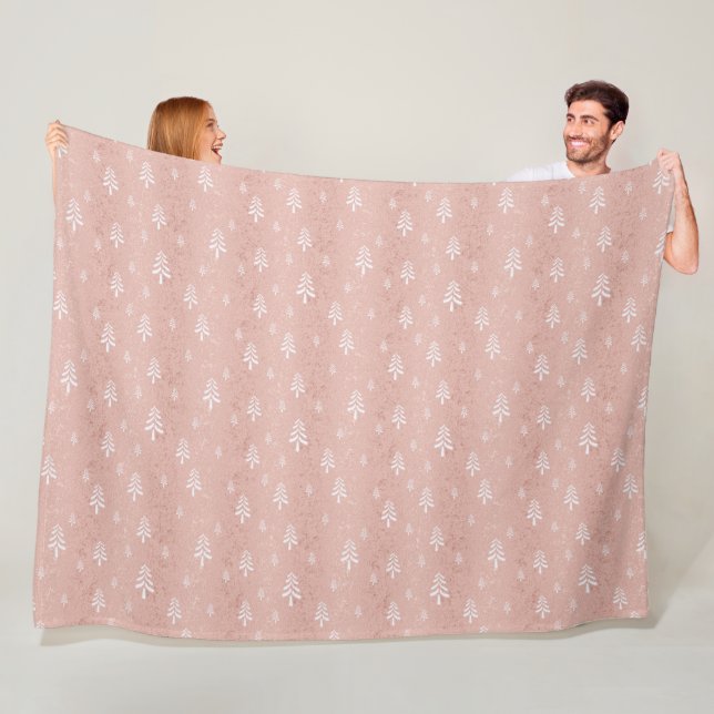 Elegant blush pink Christmas tree pattern  Fleece Blanket (In Situ)