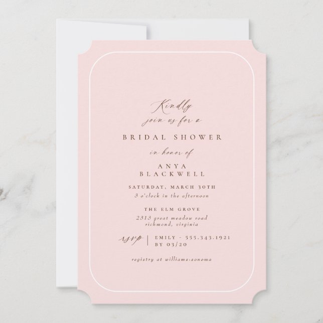 Elegant Blush Pink | Classic Bridal Shower Invitation (Front)