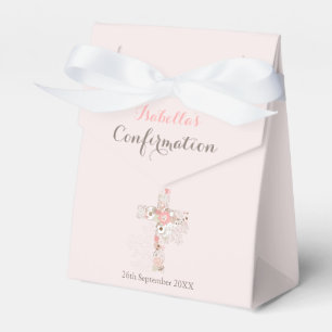 Elegant blush pink confirmation floral cross name favour box