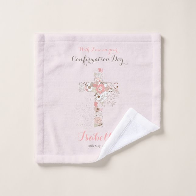 Elegant blush pink confirmation floral cross   wash cloth (Wash Cloth)