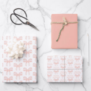 Elegant Blush Pink Coquette Bow Birthday Wrapping Paper Sheet