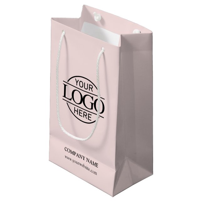 Elegant Blush Pink Corporate Company Business Logo Small Gift Bag (Front Angled)