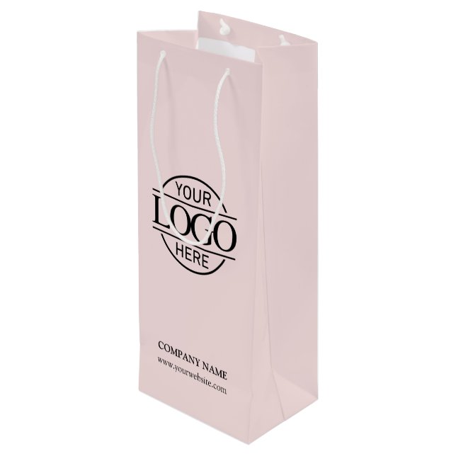 Elegant Blush Pink Corporate Company Business Logo Wine Gift Bag (Back Angled)