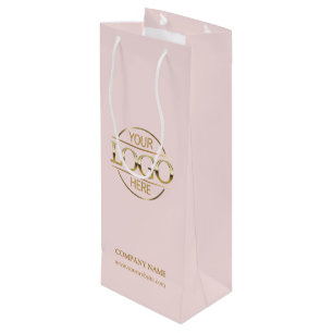Elegant Blush Pink Corporate Company Business Logo Wine Gift Bag