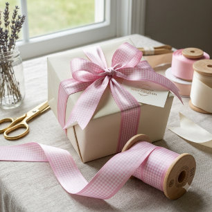 Elegant Blush Pink Cottagecore Coquette Gingham Satin Ribbon