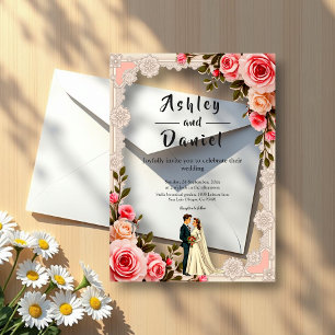 Elegant Blush Pink Couple Summer Floral Wedding Acrylic Invitations