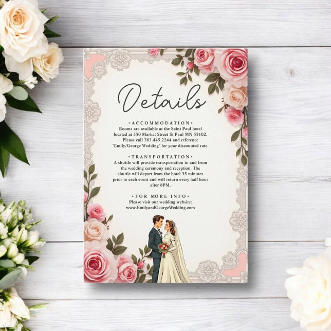 Elegant Blush Pink Couple Summer Floral Wedding Enclosure Card (Creator Uploaded)