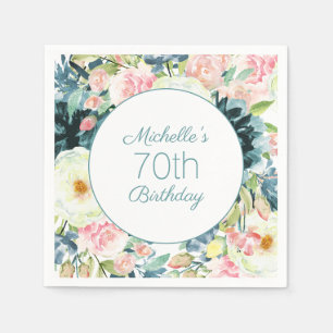 Elegant Blush Pink Cream Teal 70th Birthday    Napkin