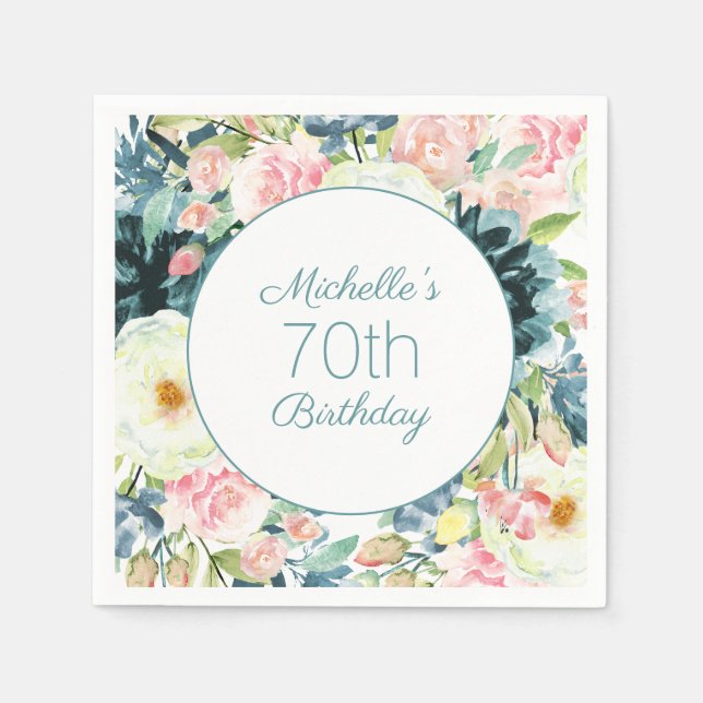 Elegant Blush Pink Cream Teal 70th Birthday    Napkin (Front)