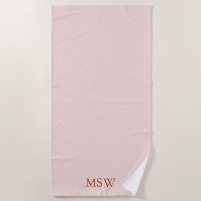 Elegant blush pink custom monogram initials chic beach towel (Front)