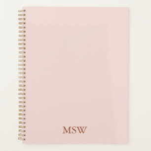 Elegant blush pink custom monogram initials simple planner