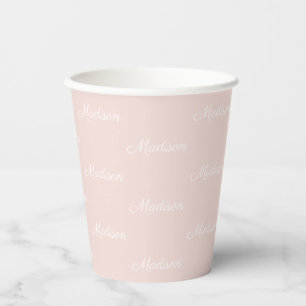 Elegant blush pink custom script name pattern paper cups