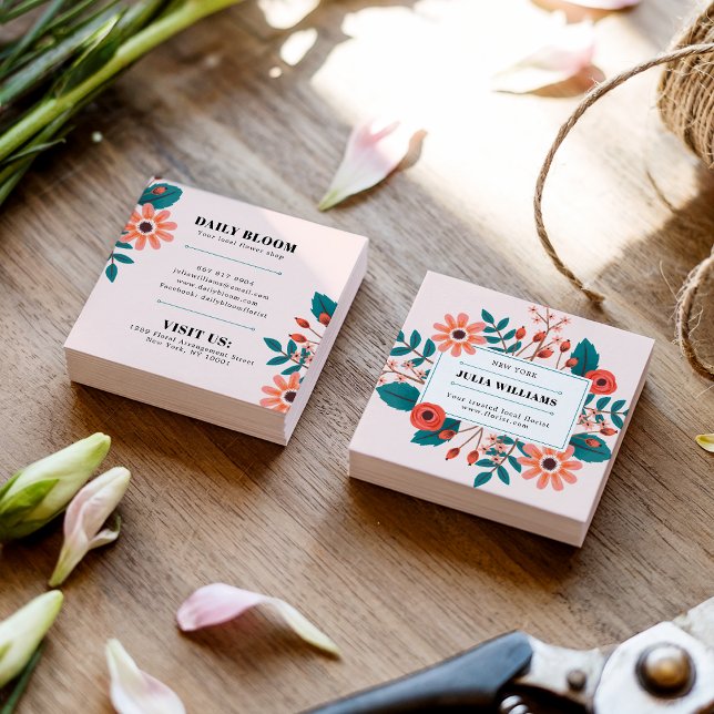 Elegant blush pink cute floral boho flower bouquet square business card (Elegant blush pink cute floral boho flower bouquet)