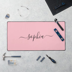 Elegant Blush Pink Desk Mat Featuring Your Name