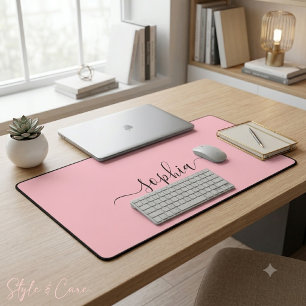 Elegant Blush Pink Desk Mat Featuring Your Name