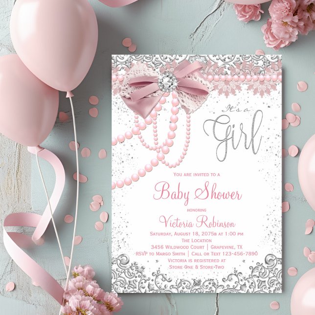 Elegant Blush Pink Diamond Pearl Girly Baby Shower Invitation (Blush Pink Diamond Pearl Girly Baby Shower Invitation. )