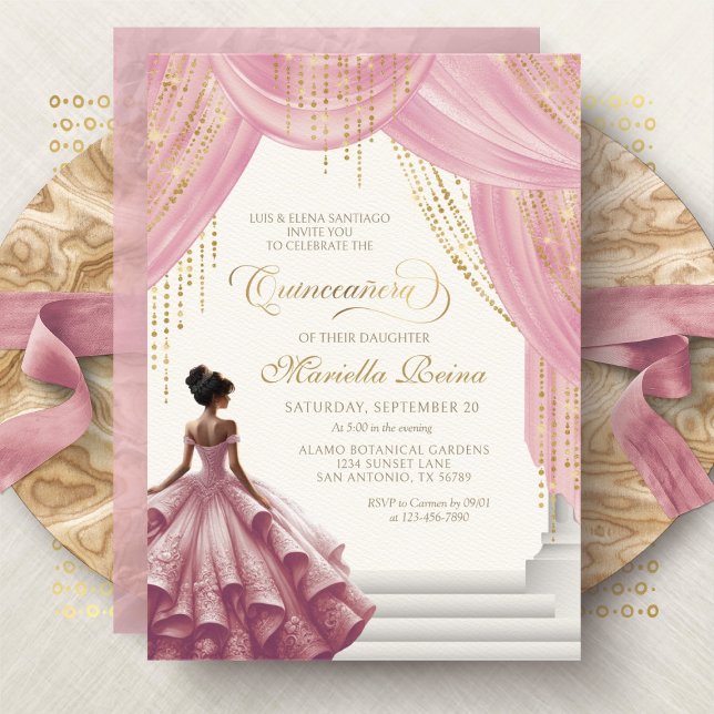 Elegant Blush Pink Dress Quinceanera Invitation (Creator Uploaded)