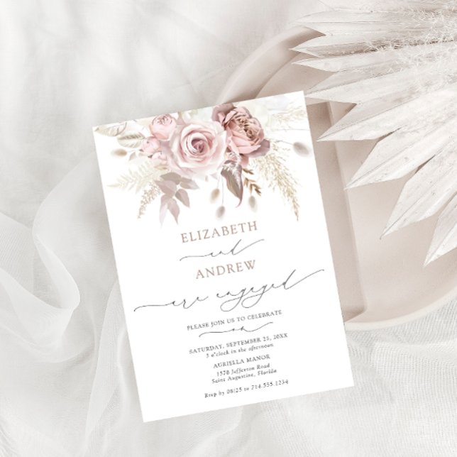 Elegant Blush Pink Dusty Rose Floral Engagement Invitation (Creator Uploaded)