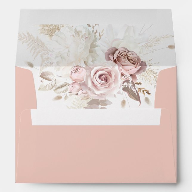 Elegant Blush Pink Dusty Rose Floral Wedding Envelope (Back (Bottom))