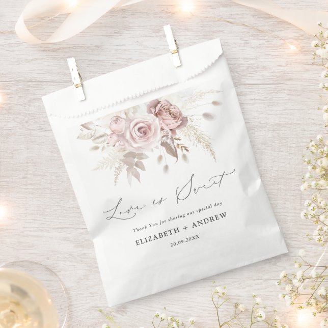 Elegant Blush Pink Dusty Rose Floral Wedding  Favour Bags (Clipped)