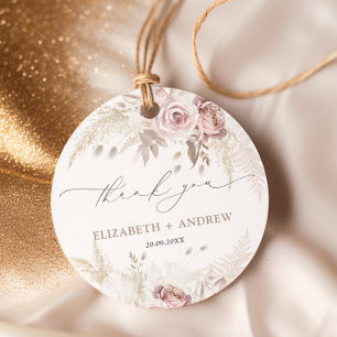 Elegant Blush Pink Dusty Rose Floral Wedding Favour Tags