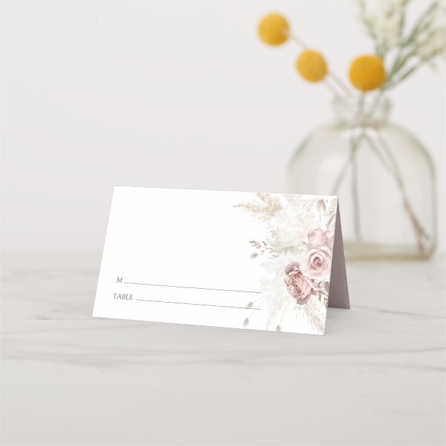Elegant Blush Pink Dusty Rose Floral Wedding Place Card (Back)
