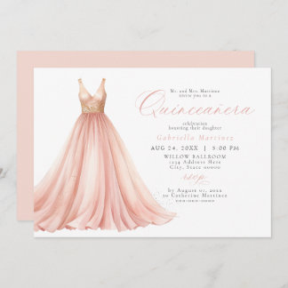 Elegant Blush Pink Ethereal Dress Quinceanera Invitation
