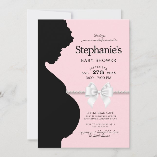 Elegant Blush Pink Ethnic Silhouette Baby Shower Invitation (Front)