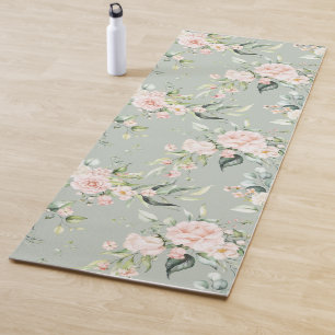 Elegant Blush Pink Eucalyptus Sage Green Yoga Mat