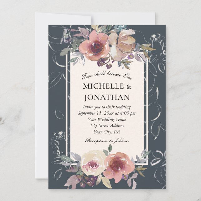 Elegant Blush Pink Fall Floral Christian Wedding Invitation (Front)