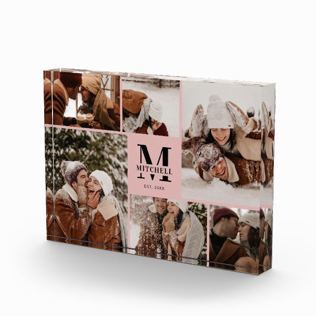 Elegant Blush Pink Family Photo Collage Keepsake Block (Right)