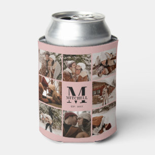 Elegant Blush Pink Family Photo Collage Keepsake Can Cooler
