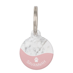 Elegant Blush Pink & Faux Marble With Paw Print Pet Tag