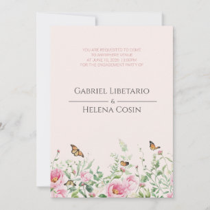 Elegant Blush Pink Floral 2-Sided Engagement Party Invitation