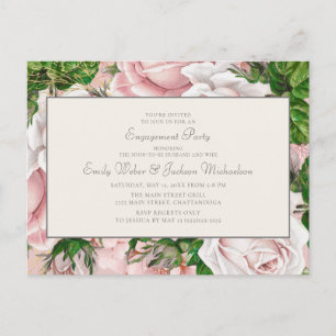 Elegant Blush Pink Floral and Cream Engagement Postcard