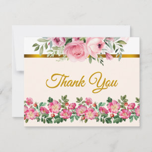 Elegant Blush Pink Floral and Golden Script Card
