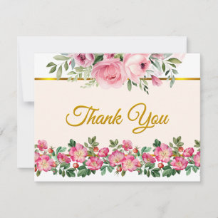 Elegant Blush Pink Floral and Golden Script Card