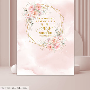 Elegant blush pink floral baby shower backdrop tapestry