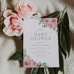 Elegant Blush Pink Floral Baby Shower Invitation