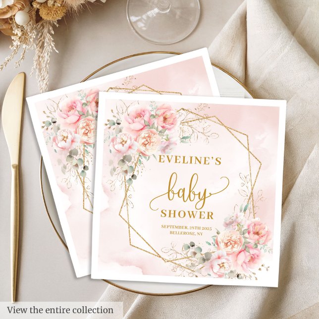 Elegant blush pink floral baby shower paper napkin (Elegant blush pink floral baby shower paper napkin)