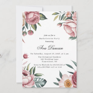 Elegant Blush Pink Floral Bachelorette Party Invitation
