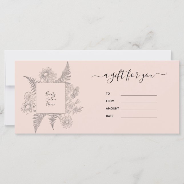 Elegant Blush Pink Floral Beauty Gift Certificate (Front)