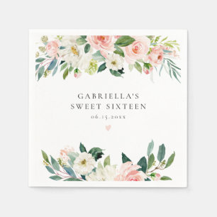 Elegant Blush Pink Floral Birthday Party Napkin
