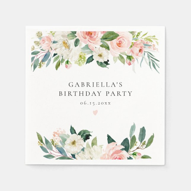 Elegant Blush Pink Floral Birthday Party Napkin (Front)