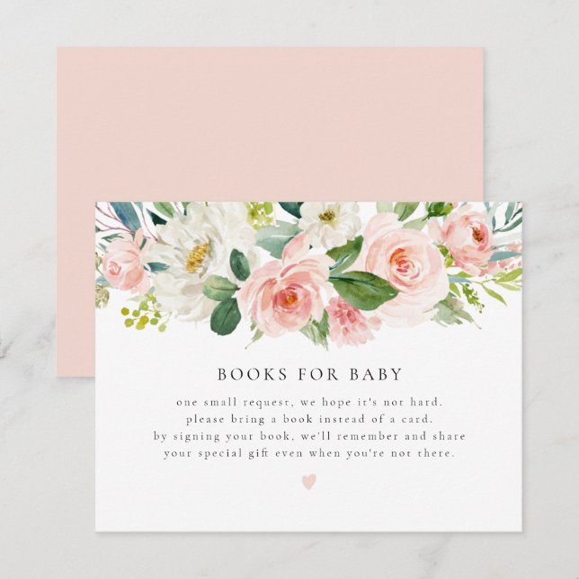 Elegant Blush Pink Floral Books for Baby Card (Front/Back)