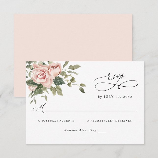 Elegant Blush Pink Floral Botanical Wedding RSVP (Front/Back)