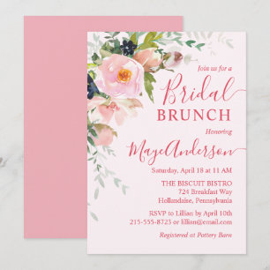 Elegant Blush Pink Floral Bouquet Bridal Brunch Invitation