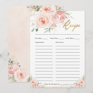 Elegant Blush Pink Floral Bridal Bring Recipe Card