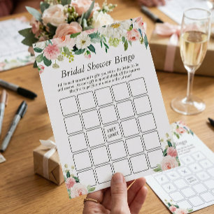 Elegant Blush Pink Floral Bridal Shower Bingo Game Flyer